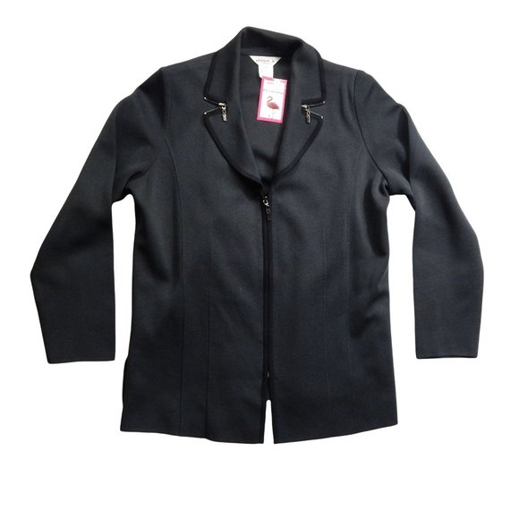 Exclusively Misook Womens Black Knit Full Zip Up Sweater Washable Size 1X - Picture 1 of 10